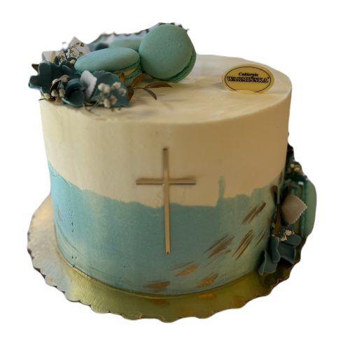 Tort wysoki niebieski na chrzest